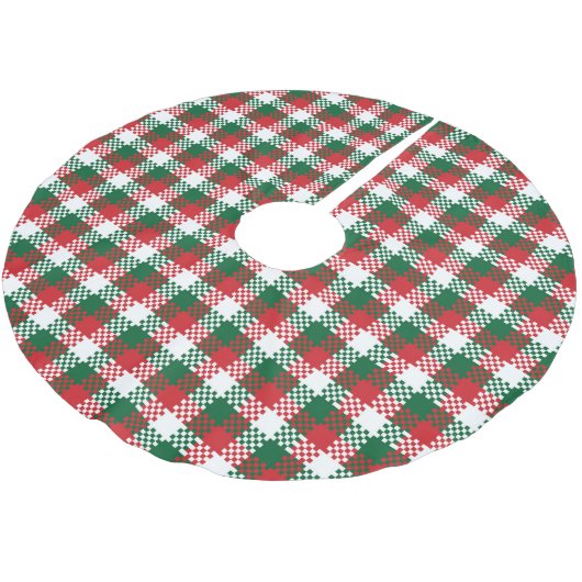 Jupon De Sapin En Polyester Brossé Noël plaid rouge blanc vert motif (Angle)