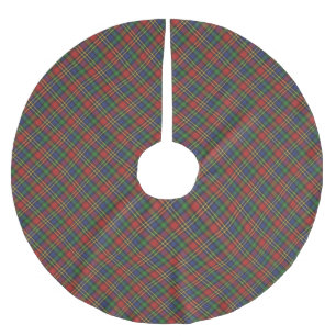 Jupon De Sapin En Polyester Brossé Noël plaid rouge bleu vert motif diagonal