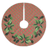 Jupon De Sapin En Polyester Brossé Noël Plaid Rouge, Vert, Or Étoiles (Devant)