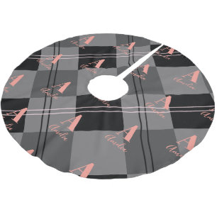 Jupon De Sapin En Polyester Brossé Noël Plat Monogramme gris rose noir
