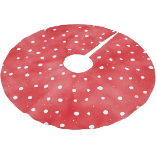 Jupon De Sapin En Polyester Brossé Noël Points Rouges Blancs