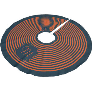 Jupon De Sapin En Polyester Brossé Noël rayé bleu marine orange Monogramme