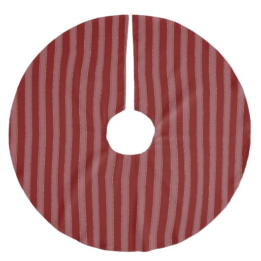 Jupon De Sapin En Polyester Brossé Noël Rayures Rouges Or (Devant)