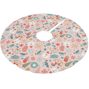 Jupon De Sapin En Polyester Brossé Noël Retro Pastel