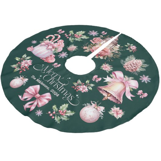 Jupon De Sapin En Polyester Brossé Noël rétro rose (Angle)