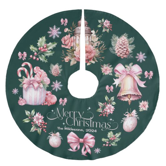 Jupon De Sapin En Polyester Brossé Noël rétro rose (Devant)