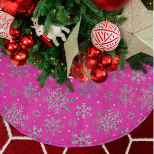 Jupon De Sapin En Polyester Brossé Noël rose élégant avec des flocons de neige élégan