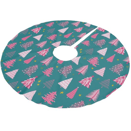 Jupon De Sapin En Polyester Brossé Noël rose et vert moderne (Angle)