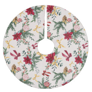 Jupon De Sapin En Polyester Brossé Noël rose pâle Motif de la verdure botanique