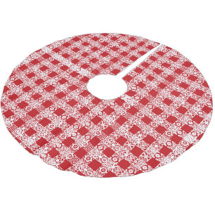 Jupon De Sapin En Polyester Brossé Noël rouge blanc dentelle carreaux vintage ferme m