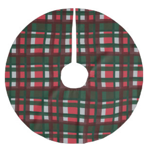 Jupon De Sapin En Polyester Brossé Noël rouge blanc et vert madras plaid motif