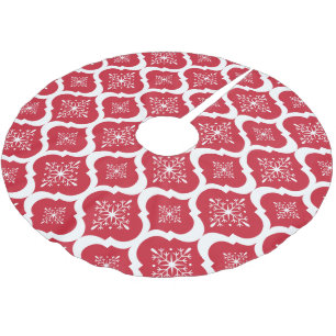 Jupon De Sapin En Polyester Brossé Noël Rouge Blanc Snowflakes Lattice Motif