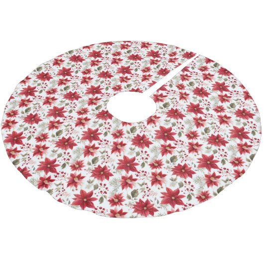 Jupon De Sapin En Polyester Brossé Noël Rouge Blanc Vert de Poinsettia (Angle)