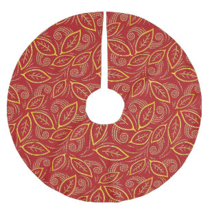 Jupon De Sapin En Polyester Brossé Noël Rouge et or Feuille illustré Motif