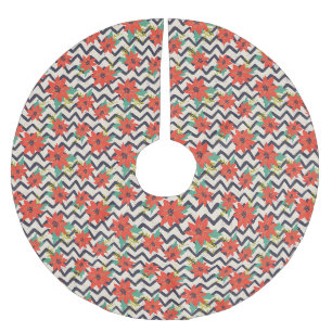 Jupon De Sapin En Polyester Brossé Noël Rouge Poinsettia noir et blanc Chevron