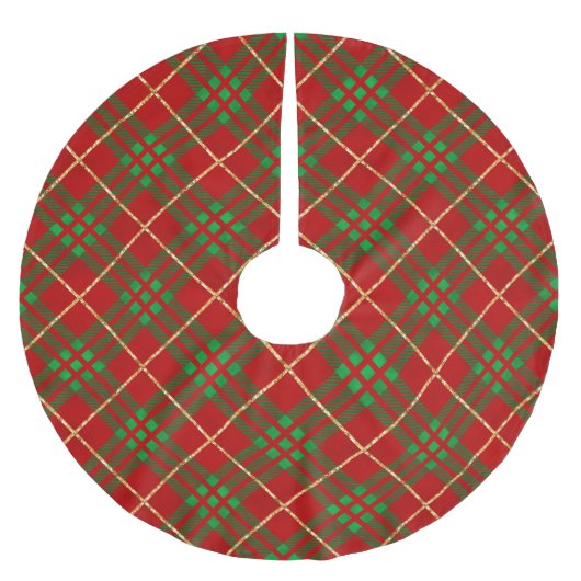 Jupon De Sapin En Polyester Brossé Noël Rouge Vert Or Platé (Devant)