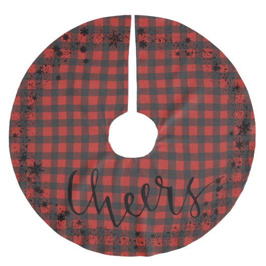Jupon De Sapin En Polyester Brossé Noël Rustique, Red Check Plaid, (Devant)