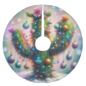 Jupon De Sapin En Polyester Brossé Noël Saguaro Arbre Cactus Whimsical Turquoise rose (Devant)