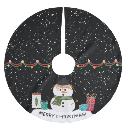 Jupon De Sapin En Polyester Brossé Noël Snowman mignon blanc et noir (Devant)