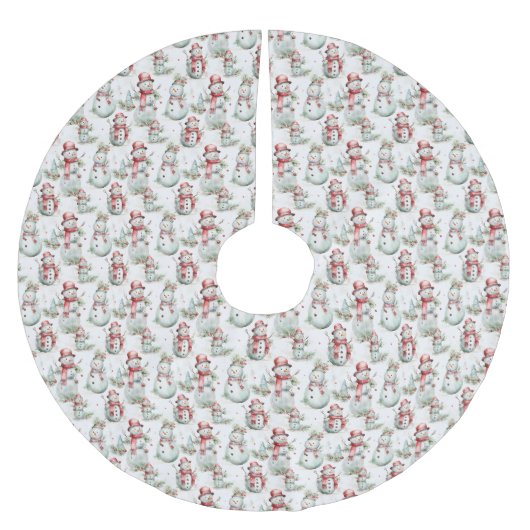 Jupon De Sapin En Polyester Brossé Noël Snowman Motif (Devant)