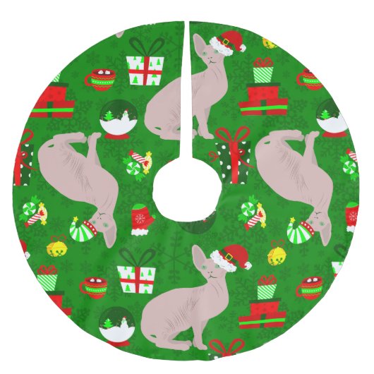 Jupon De Sapin En Polyester Brossé Noël sphynx chat père Noël sphinx (Devant)