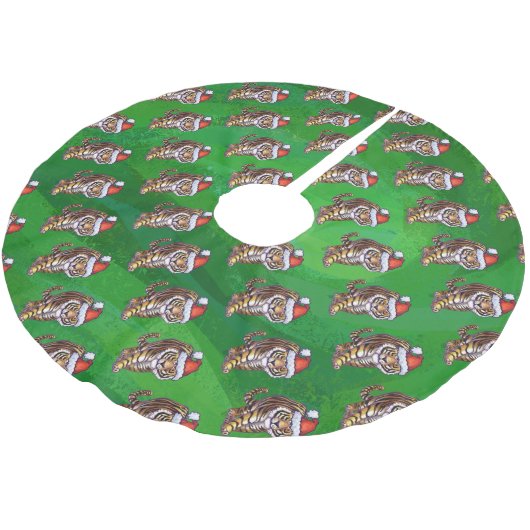 Jupon De Sapin En Polyester Brossé Noël Tigre Sur Vert (Angle)
