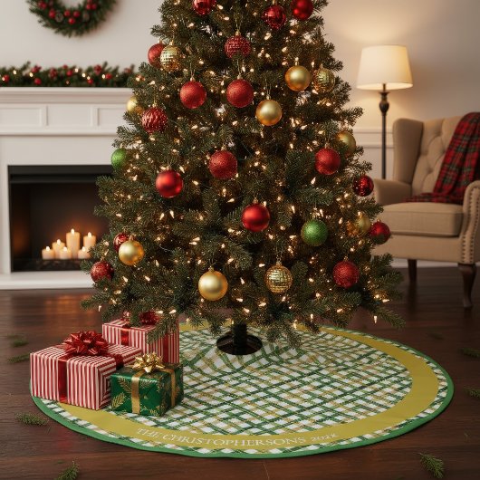 Jupon De Sapin En Polyester Brossé Noël vert or