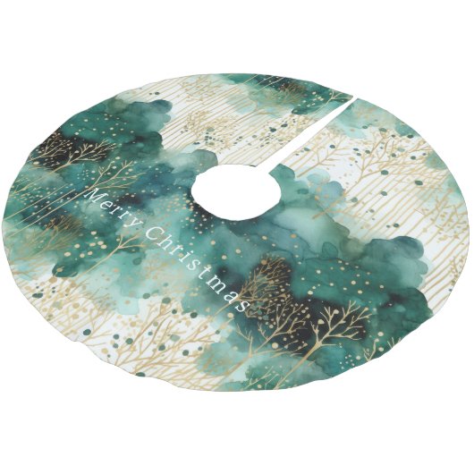 Jupon De Sapin En Polyester Brossé Noël Vert Or Blanc Arbres (Angle)