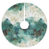 Jupon De Sapin En Polyester Brossé Noël Vert Or Blanc Arbres (Devant)