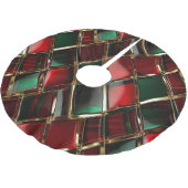 JUPON DE SAPIN EN POLYESTER BROSSÉ NOËL VERT ROUGE & OR PLAID MOTIFS (Angle)
