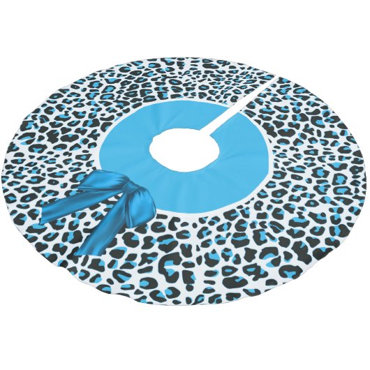 Jupon De Sapin En Polyester Brossé Noël Whimsical Blue Snow Leopard (Angle)