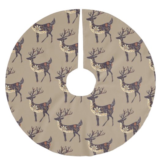 Jupon De Sapin En Polyester Brossé Noël Whimsical Brown Deer (Devant)