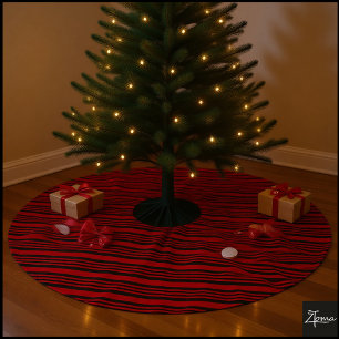 Jupon De Sapin En Polyester Brossé Nœud Graphique à Rayures Diagonales Rouge et Noir