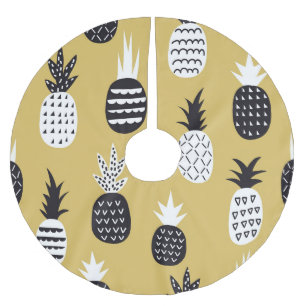 Jupon De Sapin En Polyester Brossé Noir, ananas blanc, arrière - plan jaune
