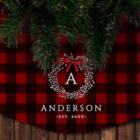 Jupon De Sapin En Polyester Brossé Nom de famille Russe Holiday Wreath Buffalo Plaid