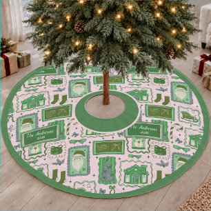 Jupon De Sapin En Polyester Brossé Nom de Noël fantaisiste vert rose dessiné à la mai