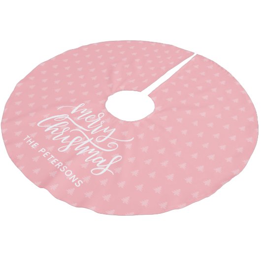 Jupon De Sapin En Polyester Brossé Nom de Noël simple rose moderne (Angle)