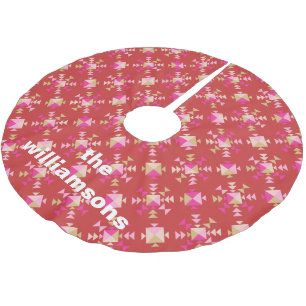 Jupon De Sapin En Polyester Brossé Nom personnalisé géométrique rose rouge or gras