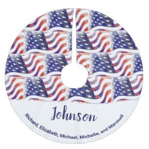 Jupon De Sapin En Polyester Brossé Noms de famille du drapeau américain Noël patrio