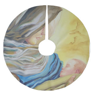 Jupon De Sapin En Polyester Brossé Notre Dame du Silence tenant le bébé Jésus
