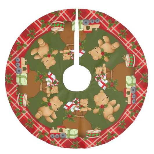 Jupon De Sapin En Polyester Brossé Nounours de Noël festifs (Devant)