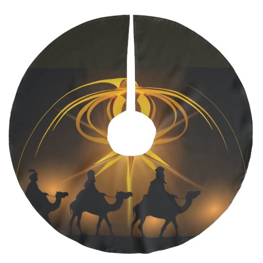 Jupon De Sapin En Polyester Brossé Nous trois rois, jupe d'arbre de Noël (Devant)