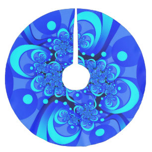 Jupon De Sapin En Polyester Brossé Nuances de bleu Art fractal abstrait moderne