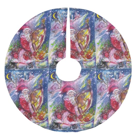 JUPON DE SAPIN EN POLYESTER BROSSÉ NUIT DE NOËL /SANTA CLAUS JOUER AU HARP (Devant)