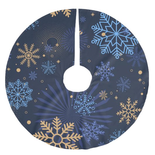 Jupon De Sapin En Polyester Brossé Nuit d'hiver : Blue Snowflake Motif. (Devant)