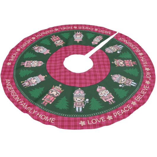 Jupon De Sapin En Polyester Brossé Nutcrakers rose et vert Noël Tartan (Angle)