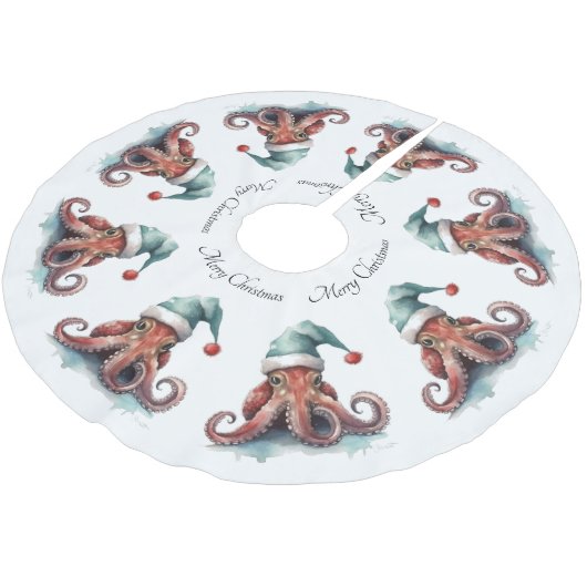Jupon De Sapin En Polyester Brossé Octopus Christmas Joy, coutume (Angle)
