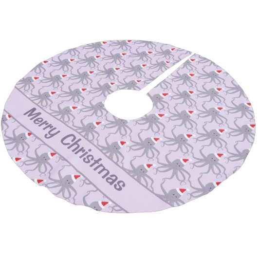 Jupon De Sapin En Polyester Brossé Octopus Santa Hat Violet Noël (Angle)