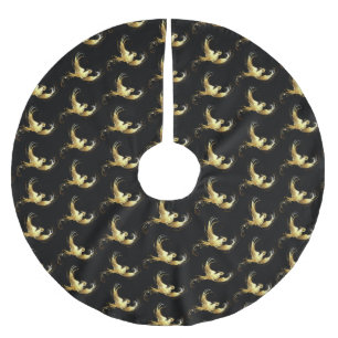 Jupon De Sapin En Polyester Brossé Oiseau doré sur fond noir