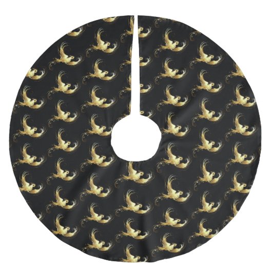 Jupon De Sapin En Polyester Brossé Oiseau doré sur fond noir (Devant)